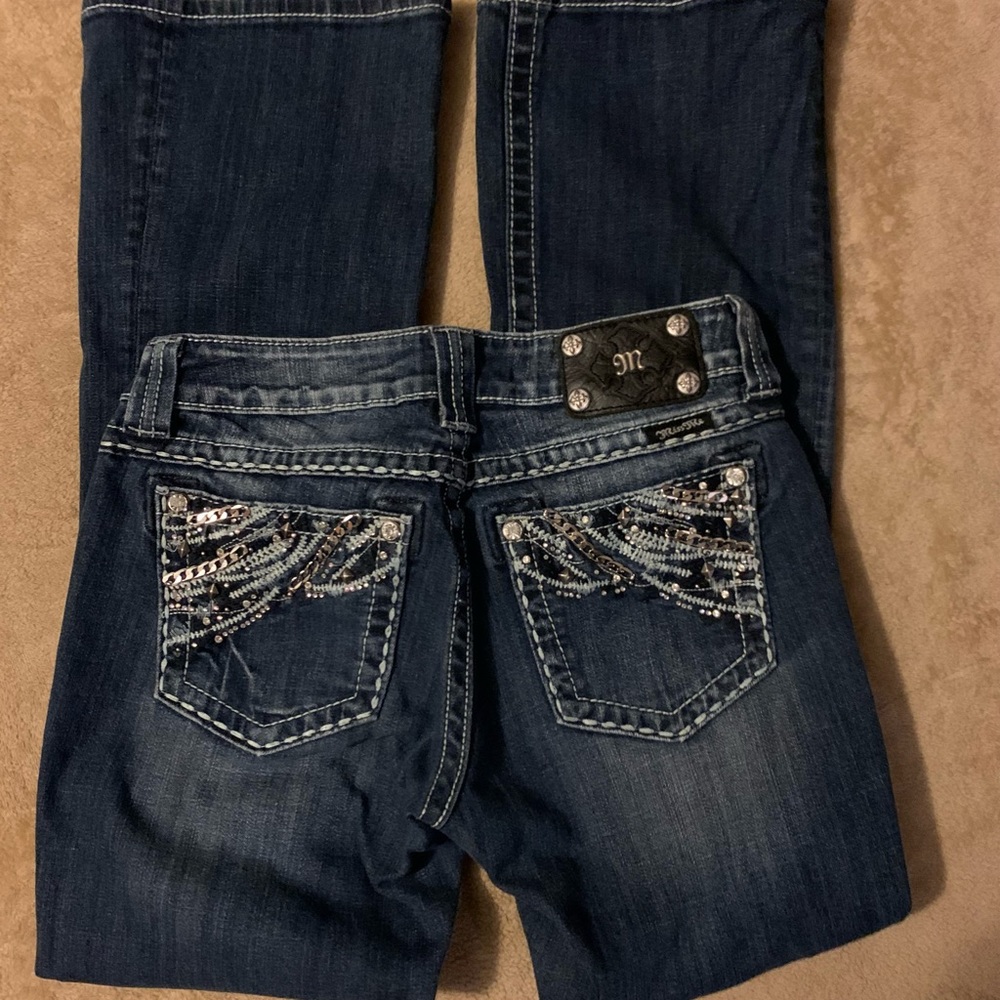 Miss Me Dark Blue Easy Boot Cut Jeans with Embellished Pockets